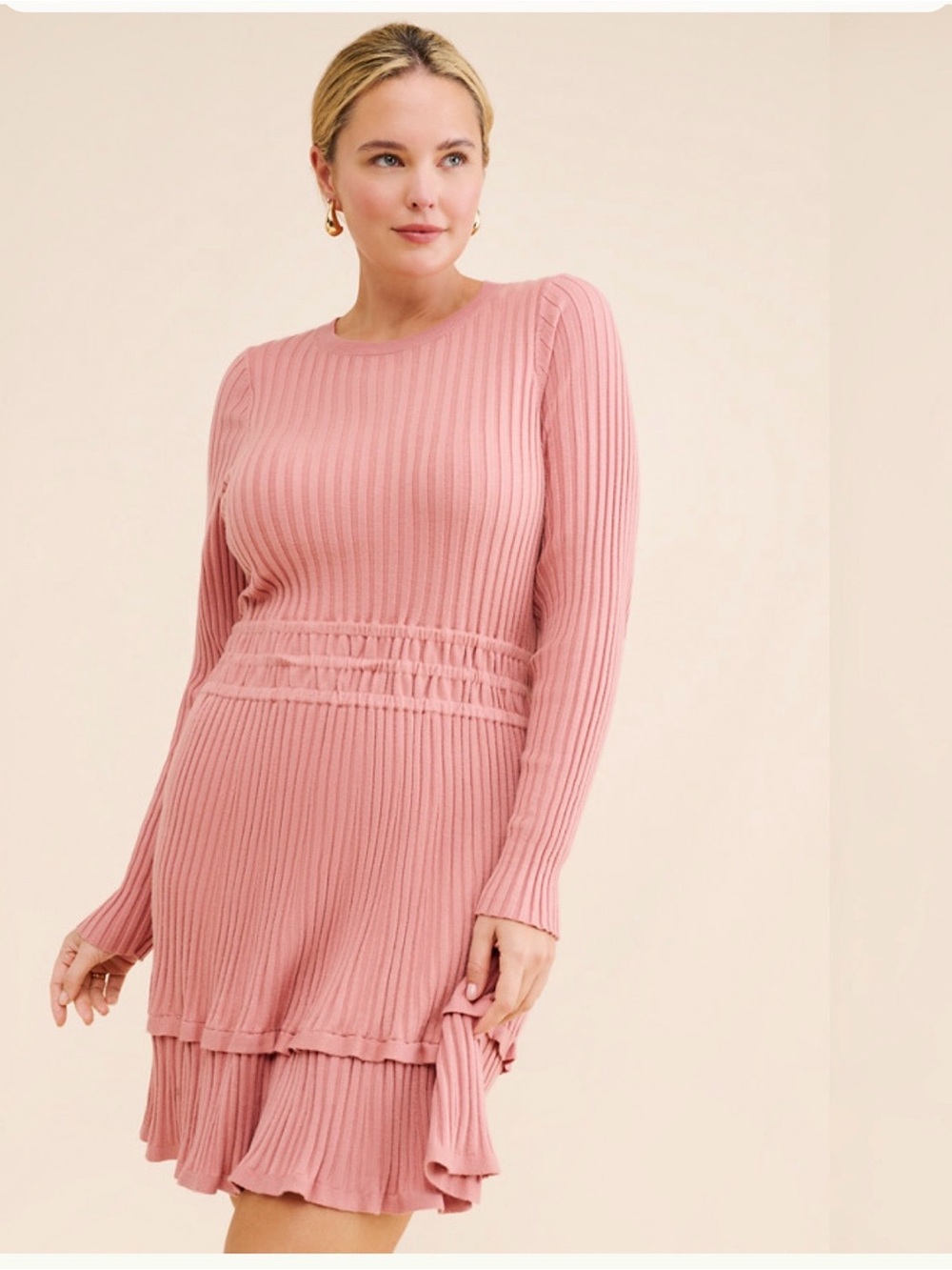 Anthropologie Somerset Ribbed Long-Sleeve Pink Knit Dress Size XL